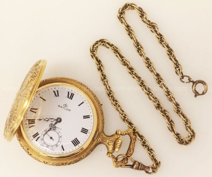 Baylor 17 Jewel Gold Tone Pocket Watch With Hunting Scene AllSurplus