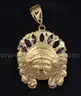 10K Yellow Gold Indian Head Chief Design Pendant With Colored Stones, 9.6 Grams