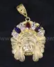 10K Yellow Gold Indian Head Chief Design Pendant With Colored Stones, 9.6 Grams
