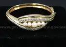 14K Yellow Gold Hinged Bangle With Pearls &#x26; Diamonds, 30.0 Grams