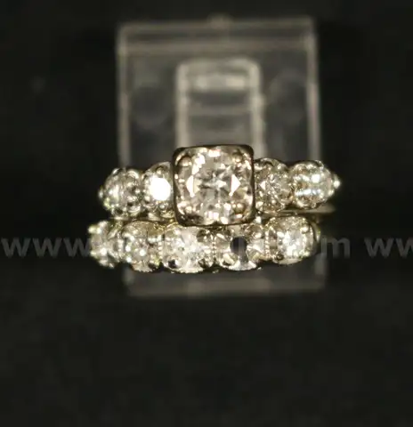 14K White Gold 2 Piece Diamond Wedding Set, 4.4 Grams