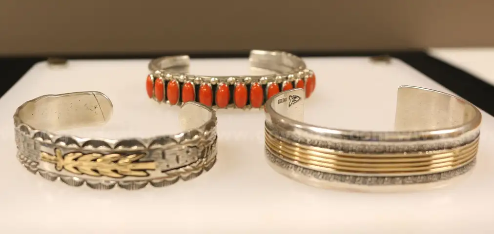 3 Silver Native American Cuff Design Bracelets, 165.0 Grams