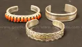 3 Silver Native American Cuff Design Bracelets, 165.0 Grams
