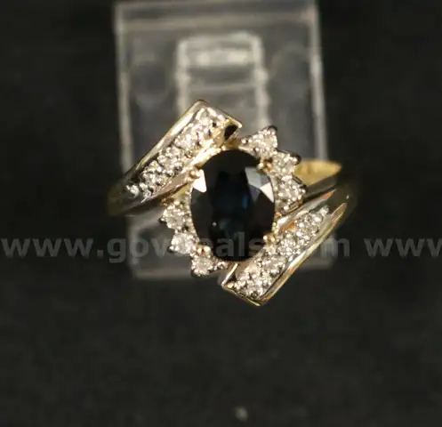 14K Yellow Gold Ring With Blue Stone &#x26; Diamonds, 4.4 Grams