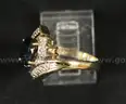 14K Yellow Gold Ring With Blue Stone &#x26; Diamonds, 4.4 Grams