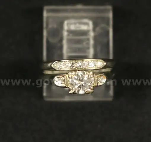 18K White Gold 2 Piece Diamond Wedding Set, 2.9 Grams
