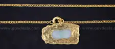 22K Yellow Gold Link Necklace With Carved Green Stone Pendant, 14.5 Grams