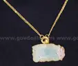 22K Yellow Gold Link Necklace With Carved Green Stone Pendant, 14.5 Grams
