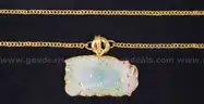 22K Yellow Gold Link Necklace With Carved Green Stone Pendant, 14.5 Grams