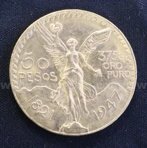 1947 Gold Mexico 50 Peso Coin, 41.6 Grams