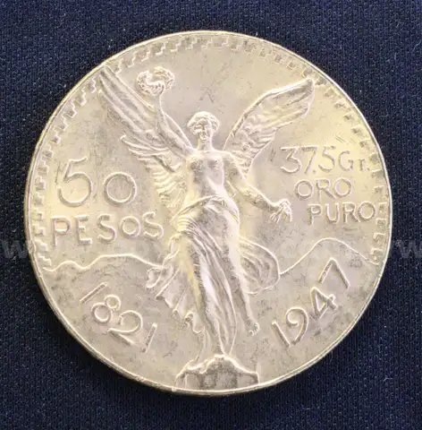 1947 Gold Mexico 50 Peso Coin, 41.6 Grams