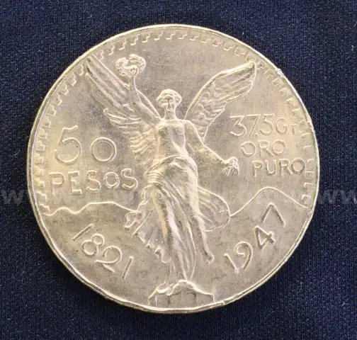 1947 Gold Mexico 50 Peso Coin, 41.6 Grams