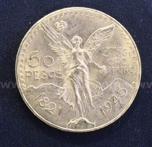 1945 Gold Mexico 50 Peso Coin, 41.6 Grams
