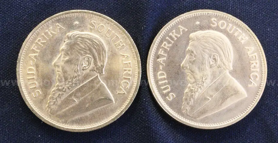 2 South African Krugerrand 1 Ounce Coins, 67.8 grams