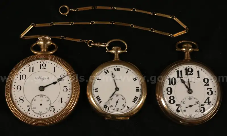 1- 14k Yellow Gold Illinois and 2- Gold Filled Illinois and Elgin Pocket Watches