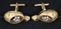 14K Yellow Gold Oval Shaped Cuff-Links With Diamonds, 20.0 Grams