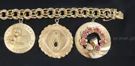 14K Yellow Gold Double Curb Link Bracelet W/3 Charms, 62.2 Grams