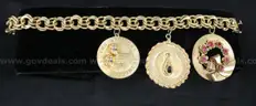 14K Yellow Gold Double Curb Link Bracelet W/3 Charms, 62.2 Grams