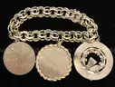 14K Yellow Gold Double Curb Link Bracelet W/3 Charms, 62.2 Grams