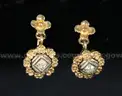14K Yellow Gold Dangle/Flower Design Earring With Diamonds, 3.6 Grams