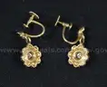 14K Yellow Gold Dangle/Flower Design Earring With Diamonds, 3.6 Grams