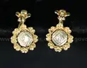 14K Yellow Gold Dangle/Flower Design Earring With Diamonds, 3.6 Grams