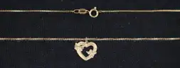 14K Yellow Gold Box Link Necklace With Heart Pendant, 3.1 Grams