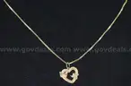 14K Yellow Gold Box Link Necklace With Heart Pendant, 3.1 Grams