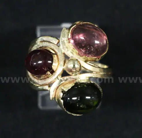 14K Yellow Gold Ring With Colored Stones, 7.7 Grams