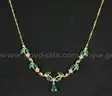 10K Yellow Gold Necklace &#x26; Earring Set With Green Stones &#x26; Diamonds, 5.5 Grams