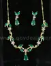 10K Yellow Gold Necklace &#x26; Earring Set With Green Stones &#x26; Diamonds, 5.5 Grams