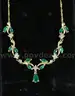 10K Yellow Gold Necklace &#x26; Earring Set With Green Stones &#x26; Diamonds, 5.5 Grams