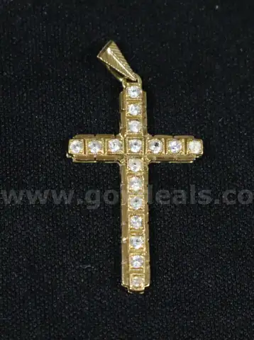 18K Yellow Gold Cross Pendant With White Stones, 2.8 Grams