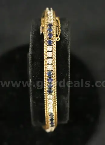 14K Yellow Gold Sapphire &#x26; Diamond Tennis Bracelet, 19.9 Grams
