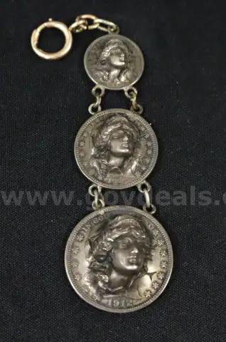Antique Silver 1912 Repousse Coin Pendant