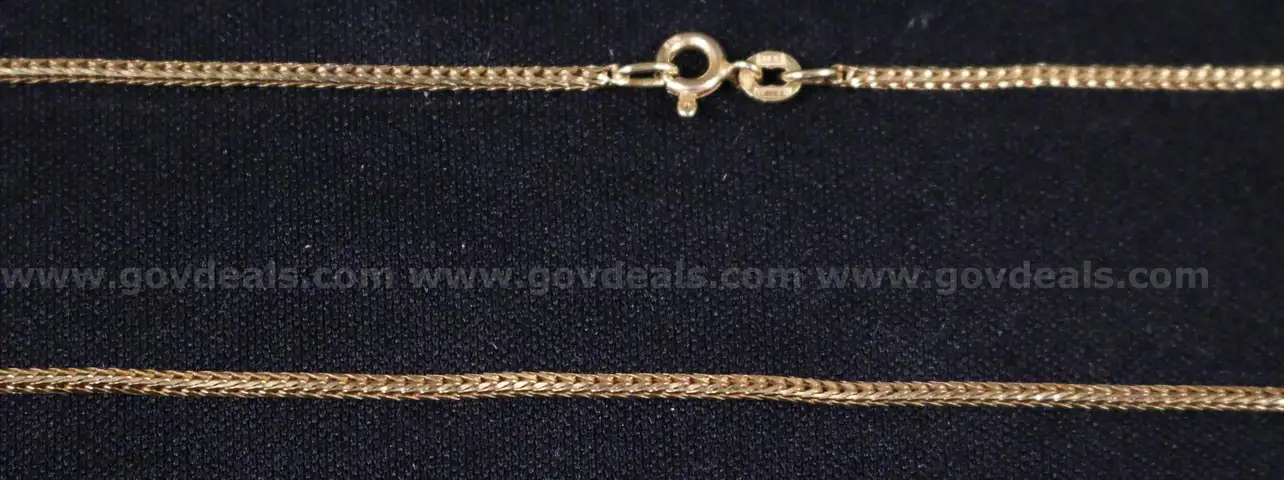 14K Yellow Gold Square Fox-Tail Necklace, 8.4 Grams