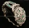 Emerald Diamond Silver Bracelet, 46.8 Grams