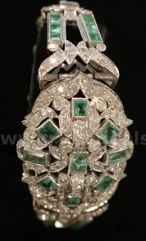 Emerald Diamond Silver Bracelet, 46.8 Grams