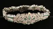 Emerald Diamond Silver Bracelet, 46.8 Grams