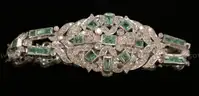Emerald Diamond Silver Bracelet, 46.8 Grams