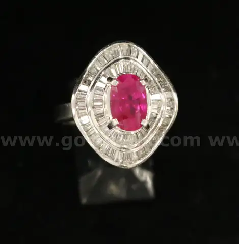 Platinum 2.15 Carat Ruby &#x26; Diamond Ring, 12.8 Grams