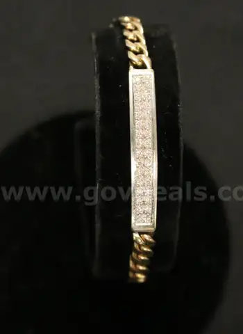 14K Yellow Gold Diamond Cuban Link I.D. Bracelet, 19.2 Grams