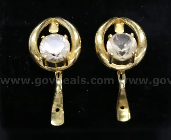14K Yellow Gold Tear Drop Earrings With Large Clear Stones, 7.5 Grams