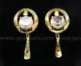 14K Yellow Gold Tear Drop Earrings With Large Clear Stones, 7.5 Grams