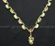 14K Yellow Gold Flower Design Necklace With Jadeite Stone Spacers, 14.3 Grams
