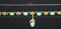 14K Yellow Gold Flower Design Necklace With Jadeite Stone Spacers, 14.3 Grams