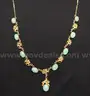 14K Yellow Gold Flower Design Necklace With Jadeite Stone Spacers, 14.3 Grams