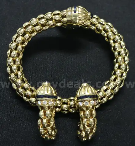 18K Y/G Weave Design Bracelet &#x26; Earring Set W/Sapphires &#x26; Diamonds, 76.3 Grams