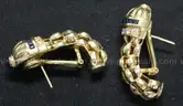 18K Y/G Weave Design Bracelet &#x26; Earring Set W/Sapphires &#x26; Diamonds, 76.3 Grams