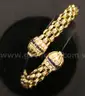 18K Y/G Weave Design Bracelet &#x26; Earring Set W/Sapphires &#x26; Diamonds, 76.3 Grams